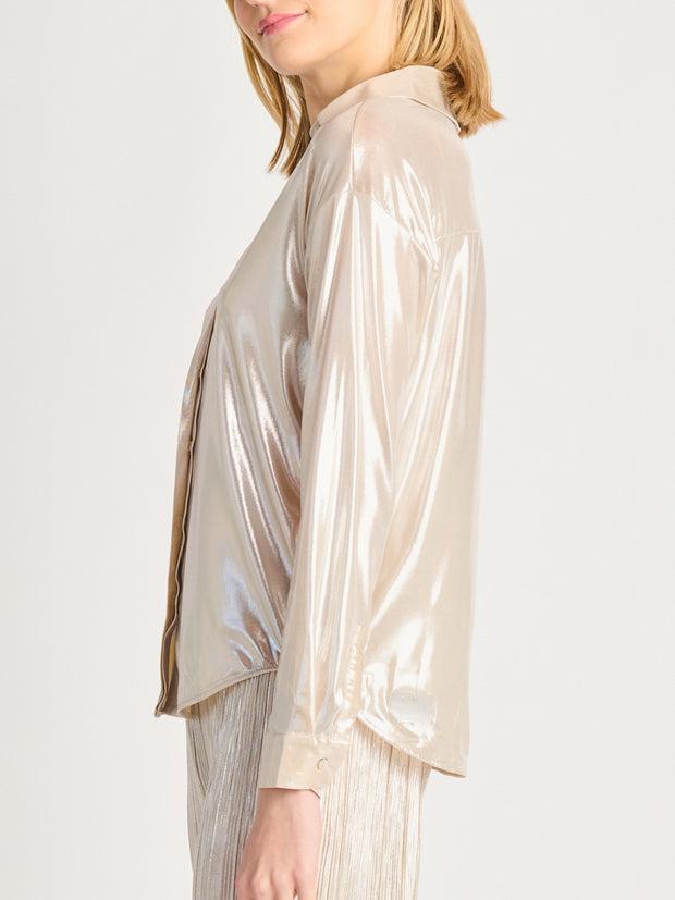 DEX Button Front Shimmer Blouse