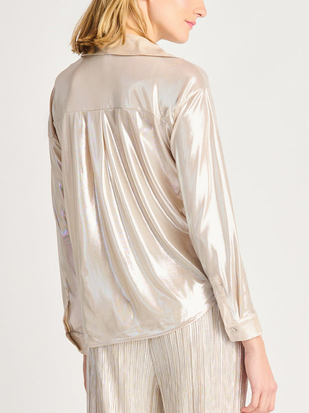DEX Button Front Shimmer Blouse