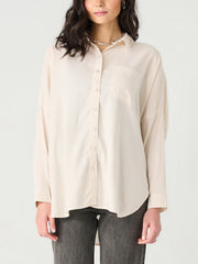 DEX Oversized Striped Button Front Blouse