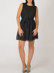 BLACK TAPE Sleeveless Pleated Belted Mini Dress