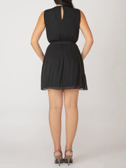 BLACK TAPE Sleeveless Pleated Belted Mini Dress