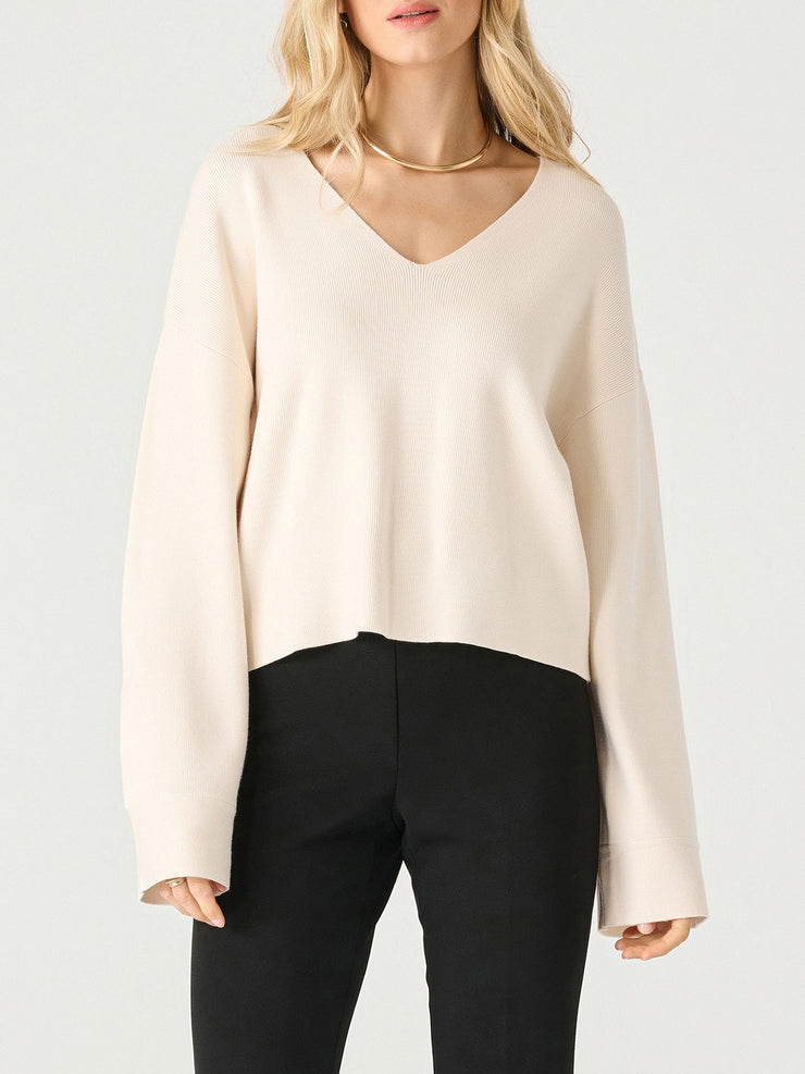 Bell sleeve v neck sweater best sale