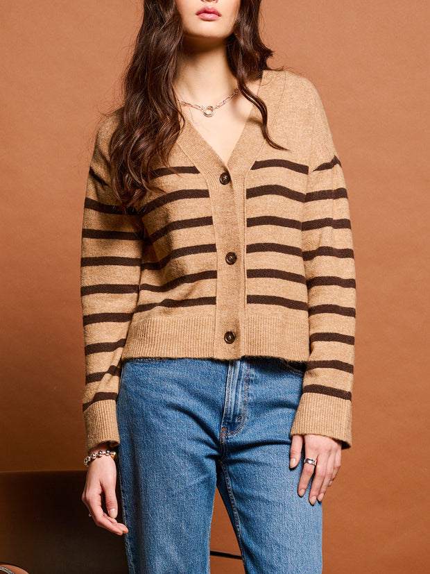 DEX Button Front Striped Cardigan