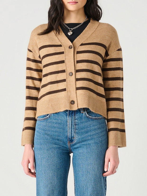 DEX Button Front Striped Cardigan