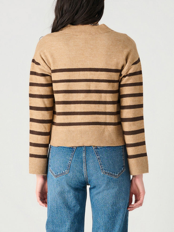 DEX Button Front Striped Cardigan