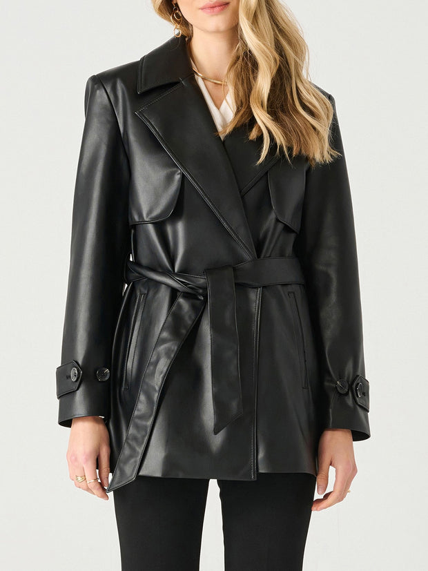 BLACK TAPE Faux Leather Short Trench Coat