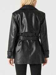 BLACK TAPE Faux Leather Short Trench Coat