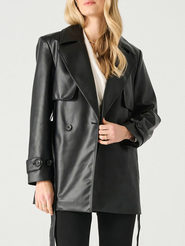 BLACK TAPE Faux Leather Short Trench Coat