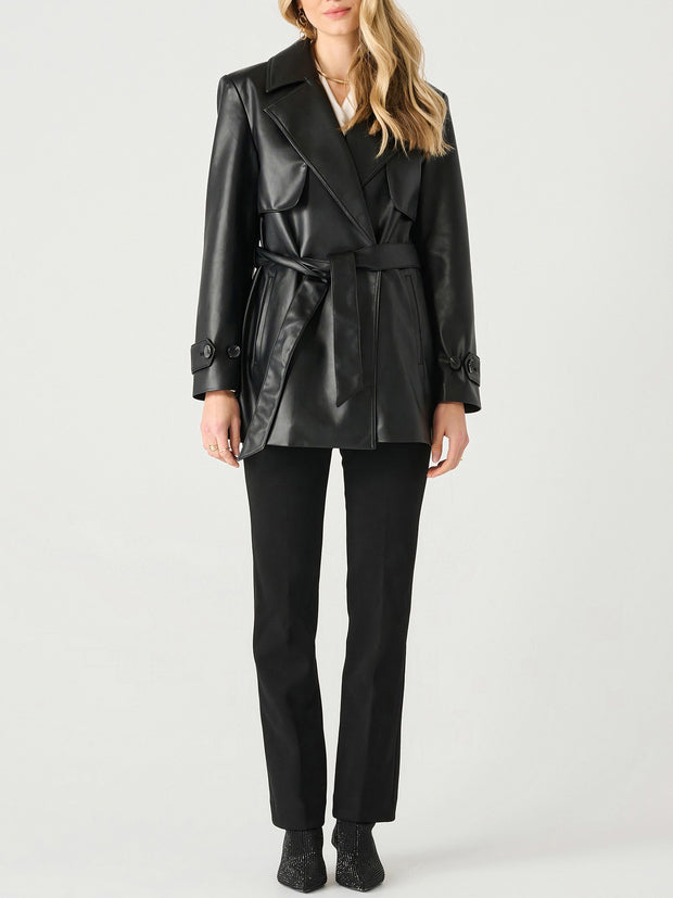 BLACK TAPE Faux Leather Short Trench Coat