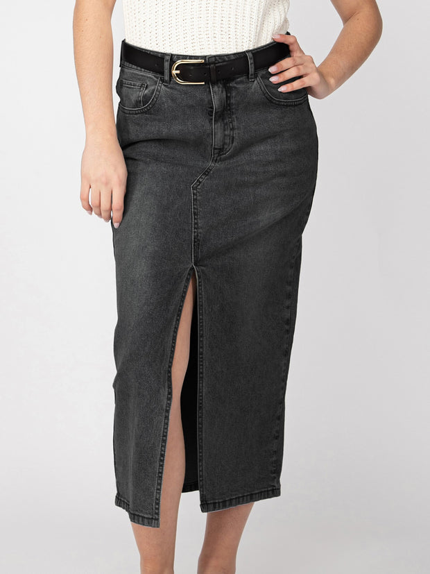 DEX Belted Denim Maxi Skirt