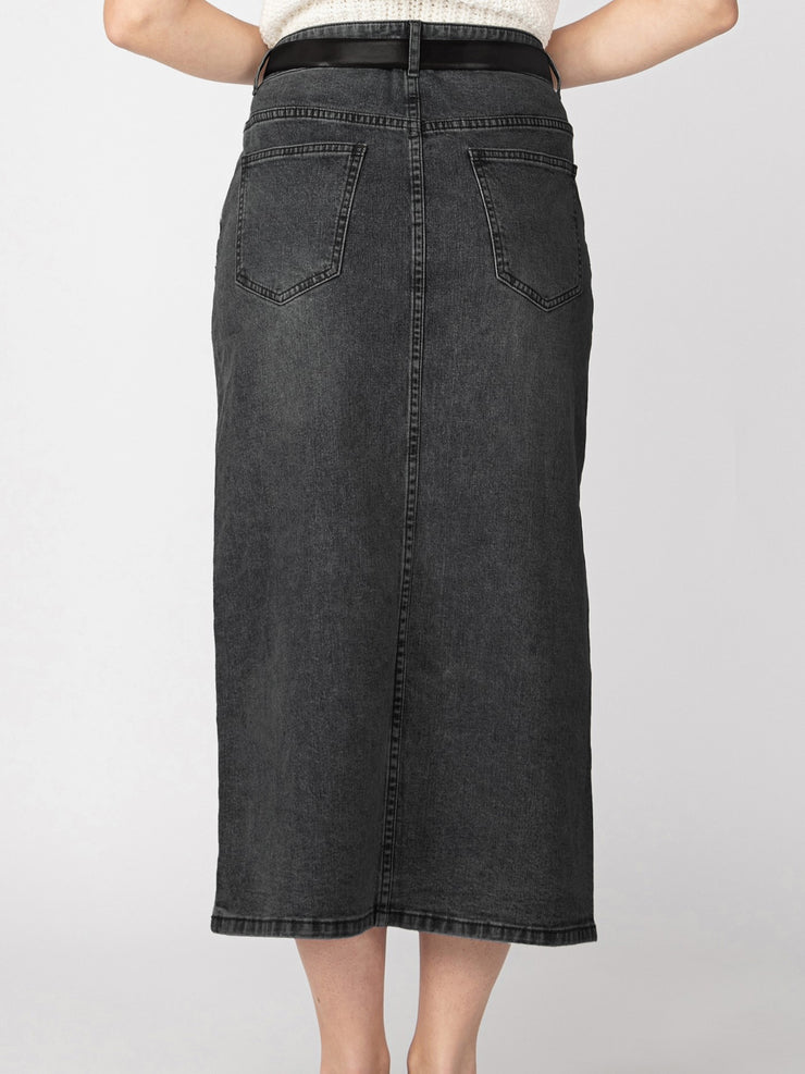 DEX Belted Denim Maxi Skirt