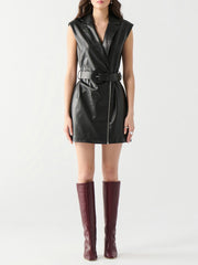 DEX Faux Leather Belted Wrap Mini Dress