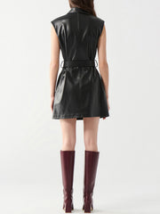 DEX Faux Leather Belted Wrap Mini Dress