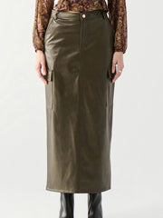 DEX Faux Leather Cargo Maxi Skirt