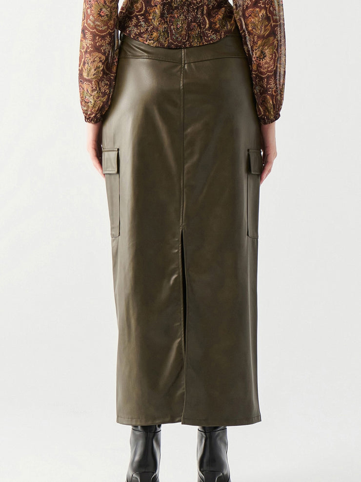 DEX Faux Leather Cargo Maxi Skirt