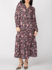 BLACK TAPE Floral Long Sleeve Wrap Midi Dress