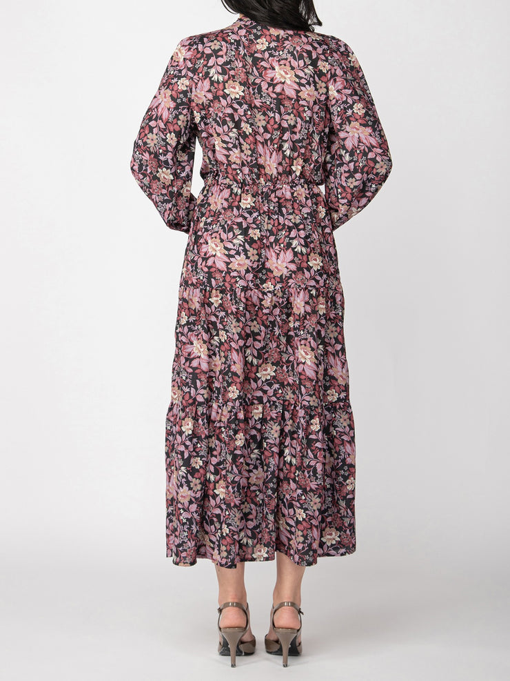 BLACK TAPE Floral Long Sleeve Wrap Midi Dress