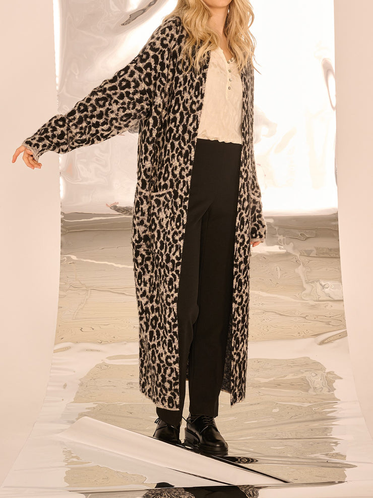 BLACK TAPE Leopard Longline Open Cardigan