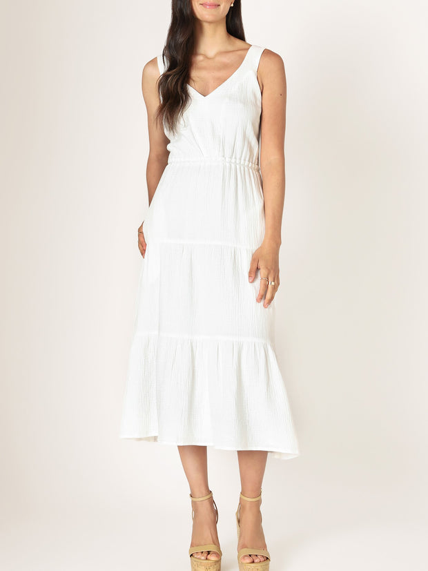 DEX Sleeveless Textured Tiered Midi Dress