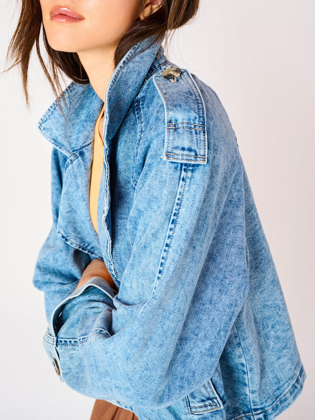 DEX Cropped Denim Trench Coat