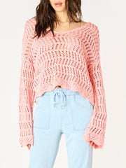 DEX Long Sleeve V-Neck Crochet Sweater