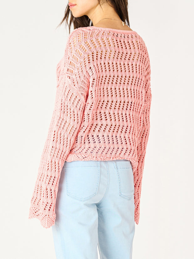 DEX Long Sleeve V-Neck Crochet Sweater