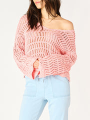 DEX Long Sleeve V-Neck Crochet Sweater