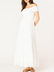 DEX Off Shoulder Smocked Tiered Maxi Dress