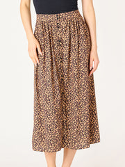 DEX Leopard Button Front Midi Skirt