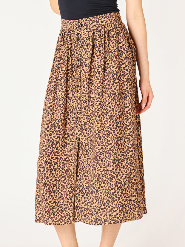 DEX Leopard Button Front Midi Skirt