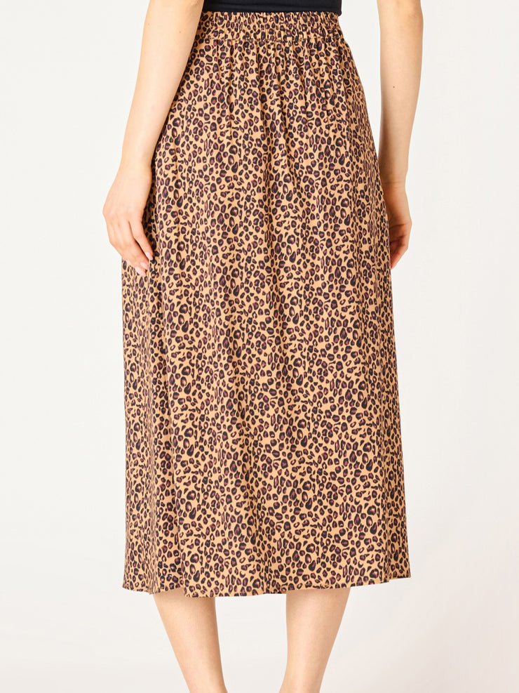 DEX Leopard Button Front Midi Skirt