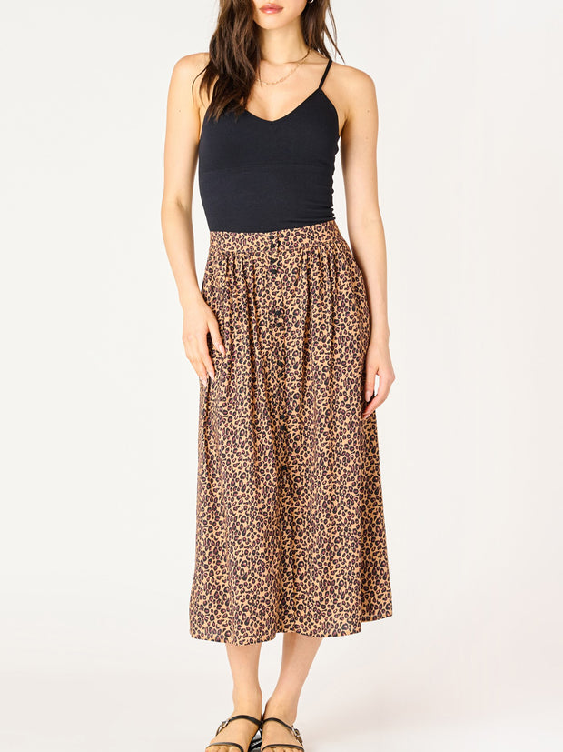 DEX Leopard Button Front Midi Skirt