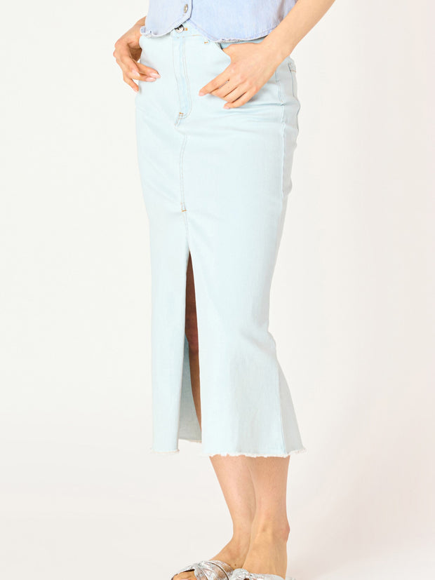 DEX Front Slit Denim Midi Skirt