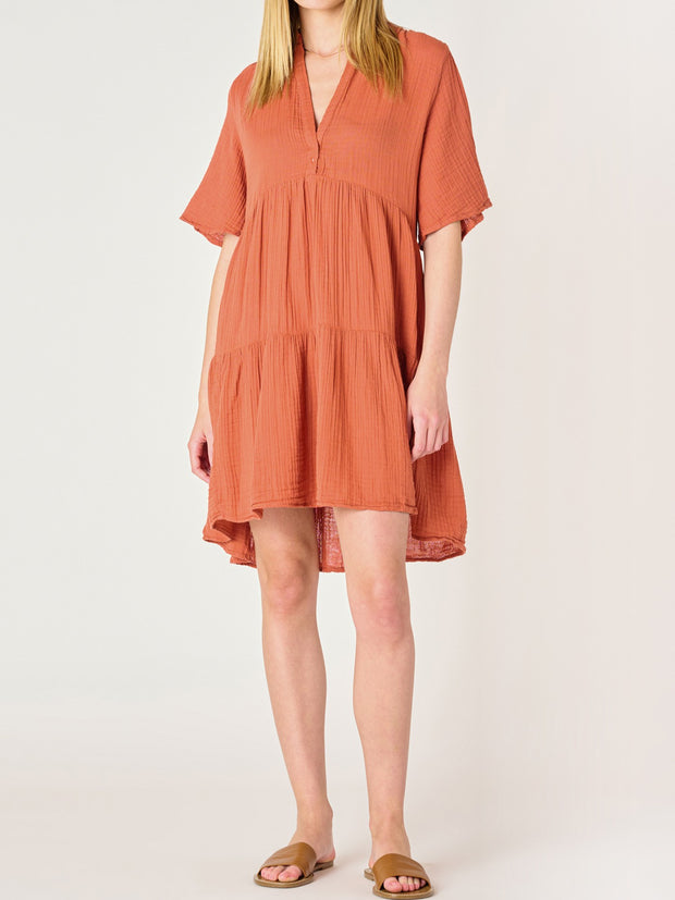 DEX Flowy Tiered Gauze Mini Dress