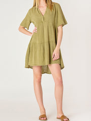 DEX Flowy Tiered Gauze Mini Dress