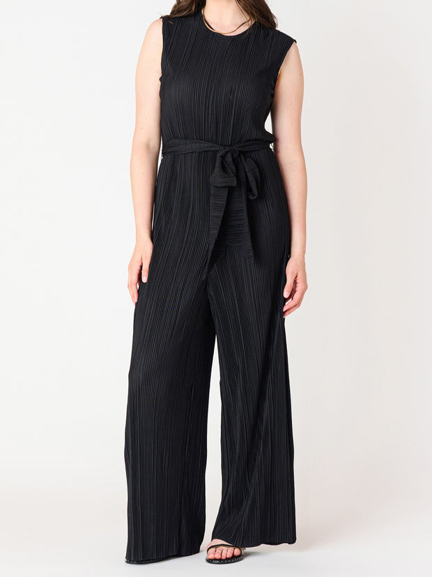 BLACK TAPE Plisse Belted Waist Jumpsuit