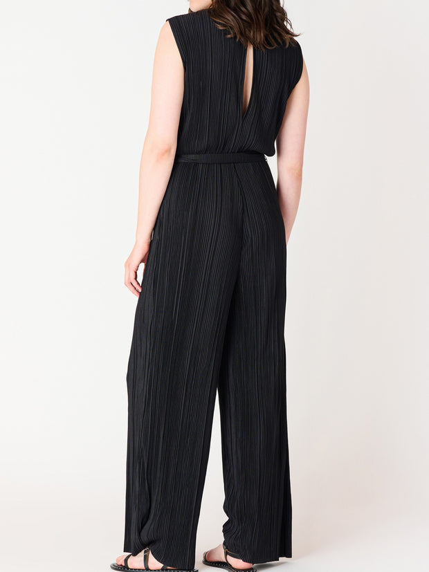 BLACK TAPE Plisse Belted Waist Jumpsuit