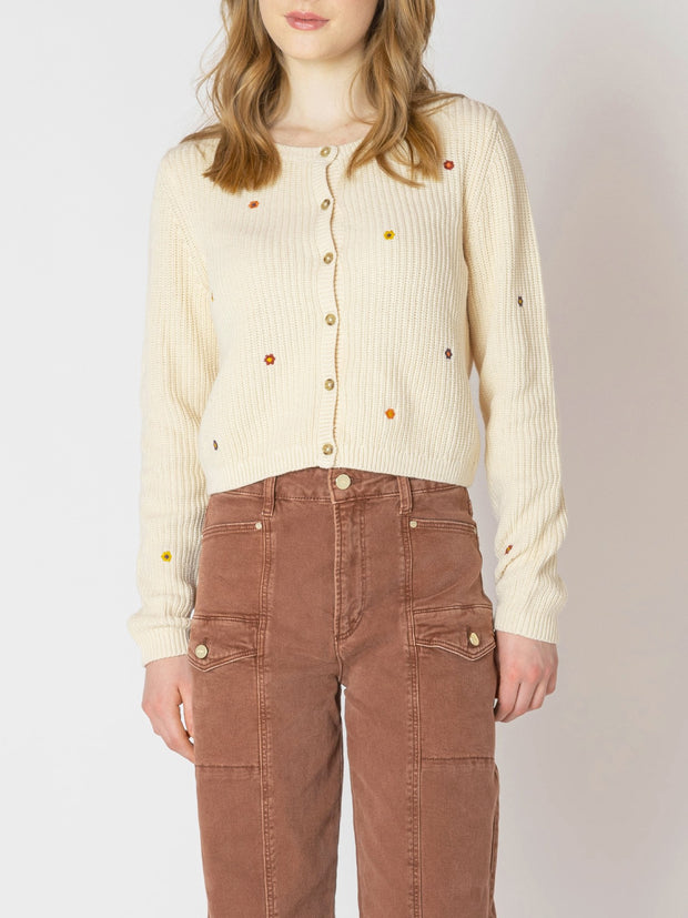 DEX Floral Embroidered Button Front Cardigan