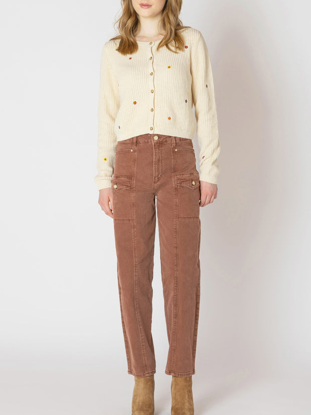 DEX Floral Embroidered Button Front Cardigan