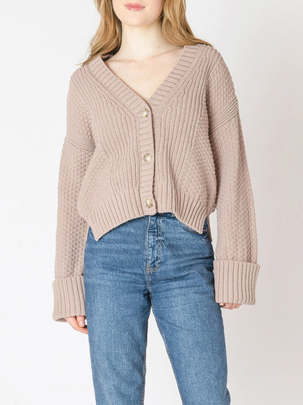 DEX Cuffed Sleeve Textured Cardigan