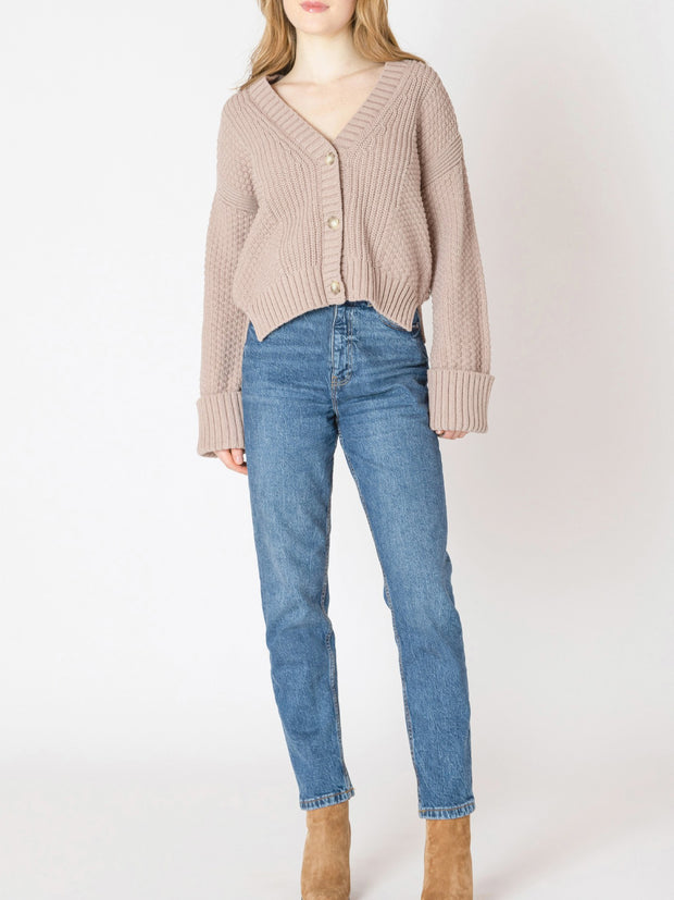 DEX Cuffed Sleeve Textured Cardigan