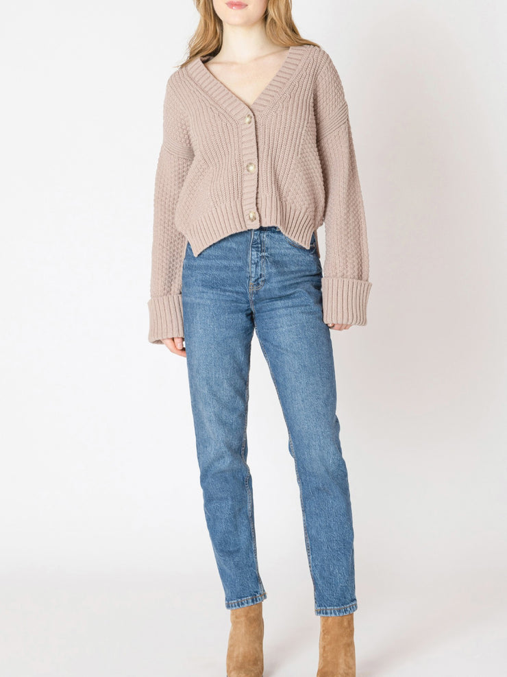 DEX Cuffed Sleeve Textured Cardigan