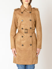 BLACK TAPE Faux Suede Belted Trench Coat