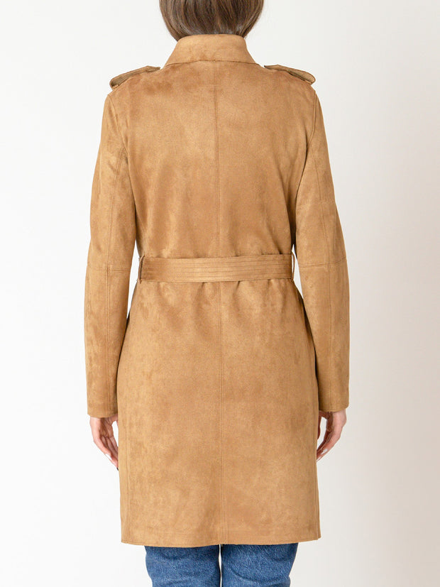 BLACK TAPE Faux Suede Belted Trench Coat