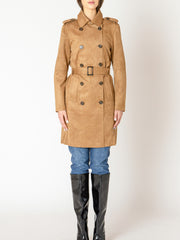 BLACK TAPE Faux Suede Belted Trench Coat