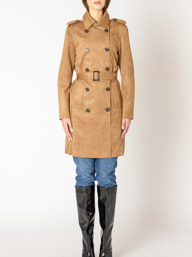 BLACK TAPE Faux Suede Belted Trench Coat
