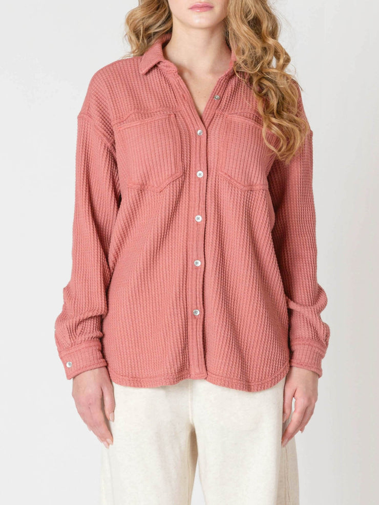 ROOM 34 Waffle Knit Button Front Shirt