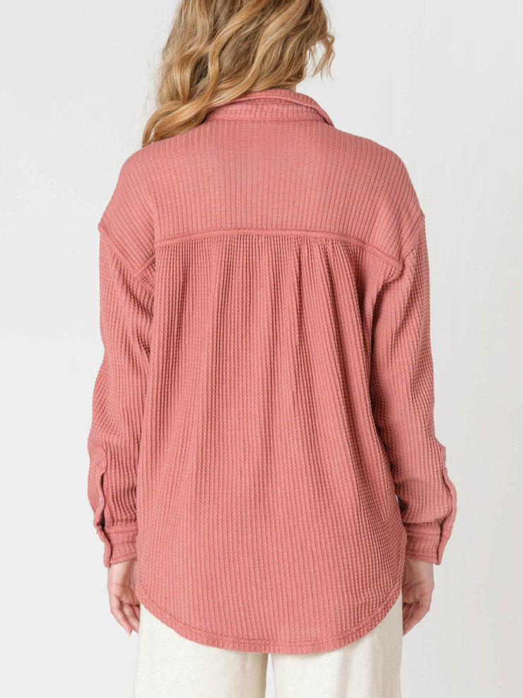 ROOM 34 Waffle Knit Button Front Shirt
