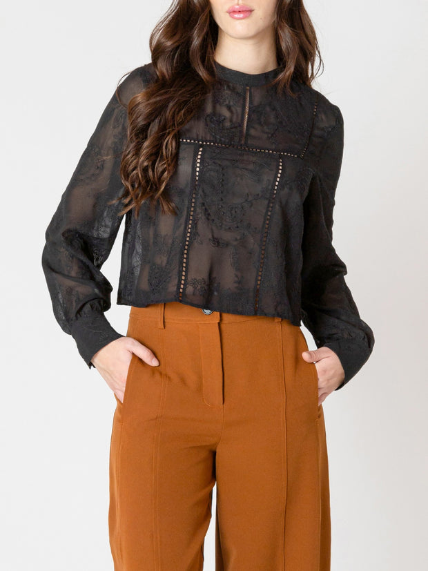 BLACK TAPE Sheer Embroidered Lace Top