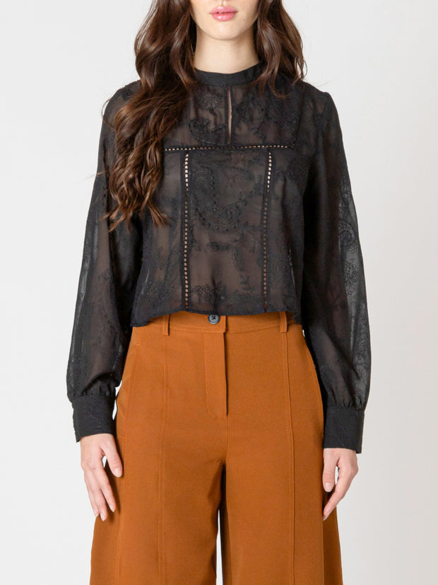 BLACK TAPE Sheer Embroidered Lace Top